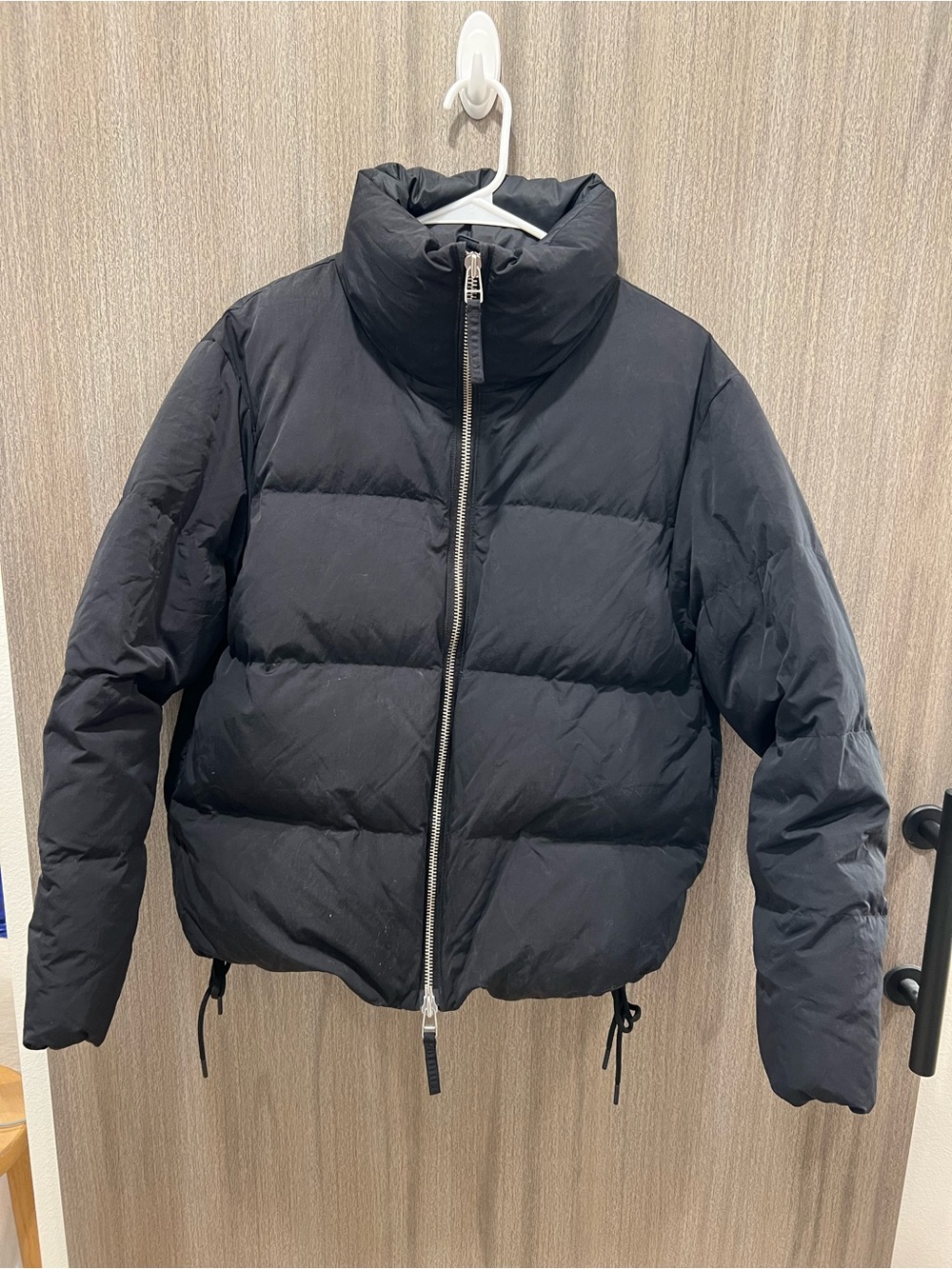 Black Puffer Jacket with High Collar